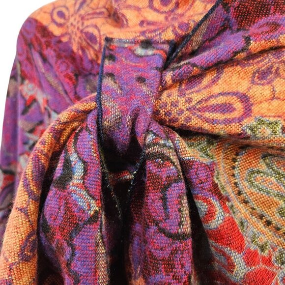 Cashmere Reversible Wrap Shawl Hands-Free Shoulder Loop Blue/Green + Purple/Cora - Picture 6 of 10